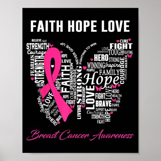 Geloof Hoop Liefde Borstkanker Bewustzijn Poster (Voorkant)