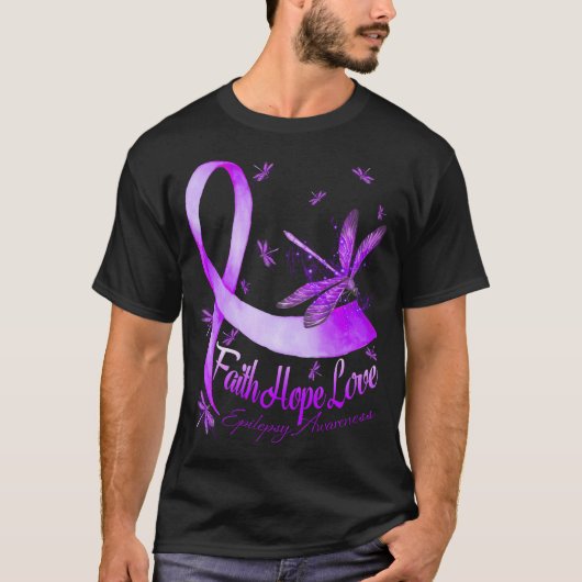 Geloof Hoop Liefde Dragonfly Epilepsie Bewustzijn T-shirt (Voorkant)