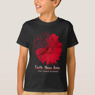 Geloof Hoop Liefde Hartziekte Bewustzijn Zonnebloe T-shirt