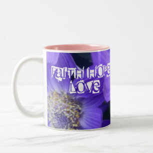 Geloof Hoop Liefde Initiaal Naam Wingerd Paarse Bl Tweekleurige Koffiemok