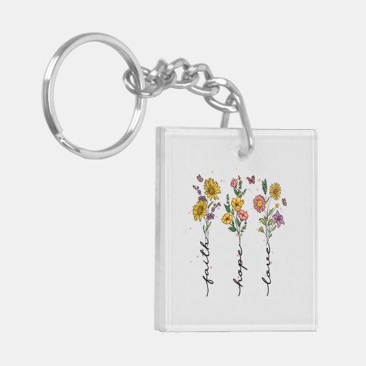 "Geloof-hoop-liefde" | Inspirerend bloemenontwerp Sleutelhanger (Voorkant Links)