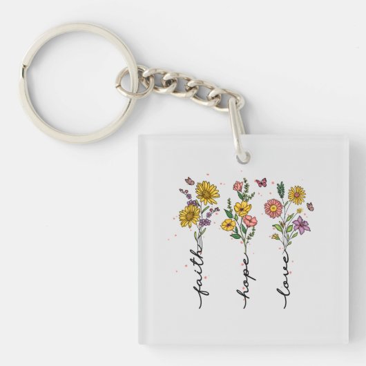 "Geloof-hoop-liefde" | Inspirerend bloemenontwerp Sleutelhanger (Voorkant)