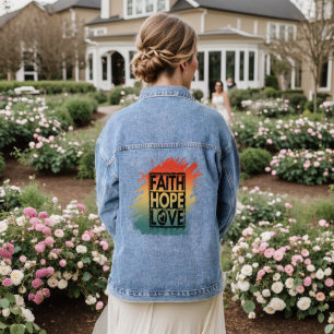 Geloof hoop liefde inspirerende motiverende vers denim jacket