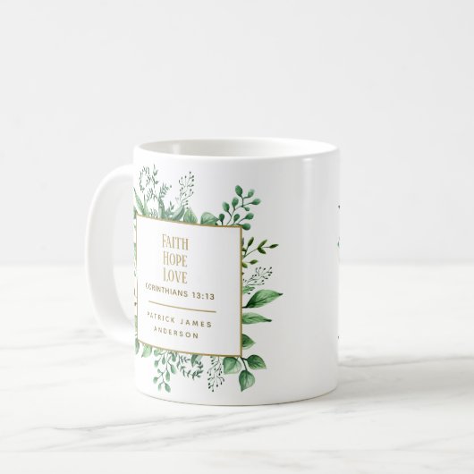 Geloof Hoop Liefde Korintiërs 13:13 Aangepaste naa Koffiemok (Voorkant links)