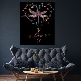 Geloof Hoop Liefde Libelle Bloem Hart Zwart Perfect Poster