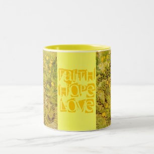 Geloof Hoop Liefde Monogram Wijngaard Gogh Gele Bl Tweekleurige Koffiemok