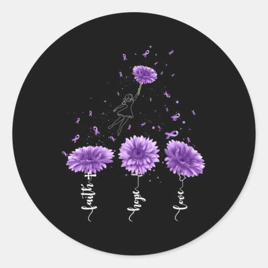 Geloof Hoop Liefde Paarse Zonnebloem Overdosis Bew Ronde Sticker (Voorkant)