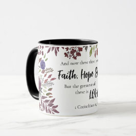 Geloof Hoop Liefde Religieuze Schrift Quote Bloeme Mok