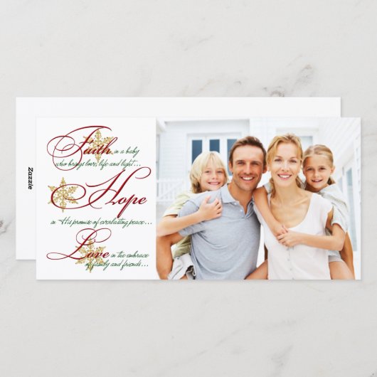 Geloof, Hoop, Liefde Rood en Goud Kerstkaart (Voorkant / Achterkant)