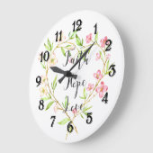 Geloof Hoop Liefde Roze Waterverf Bloemen Hart Grote Klok (Hoek)