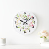 Geloof Hoop Liefde Roze Waterverf Bloemen Hart Grote Klok (Huis)