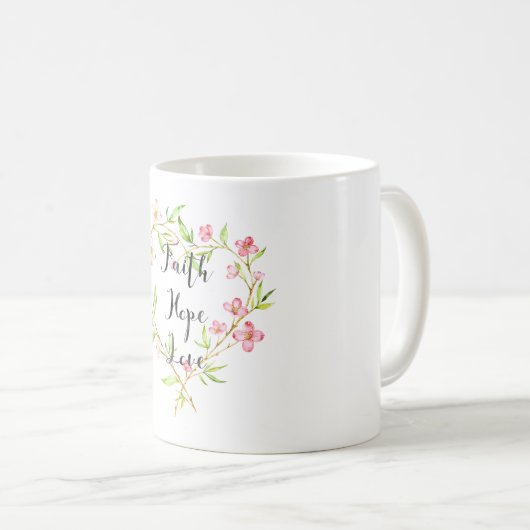 Geloof Hoop Liefde Roze Waterverf Bloemen Hart Koffiemok (Voorkant rechts)