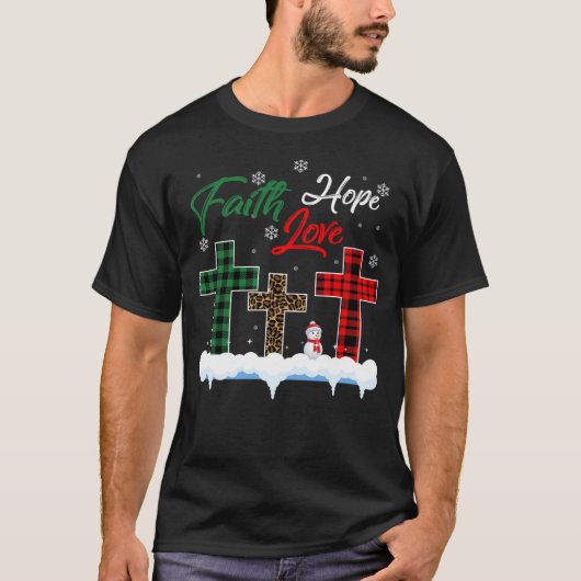 Geloof Hoop Liefde Sneeuwman Christelijk Xmas T-shirt (Voorkant)