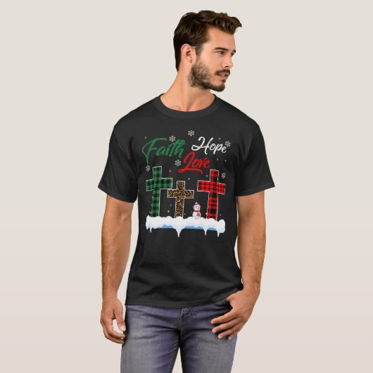 Geloof Hoop Liefde Sneeuwman Christelijk Xmas T-shirt (Voorkant volledig)