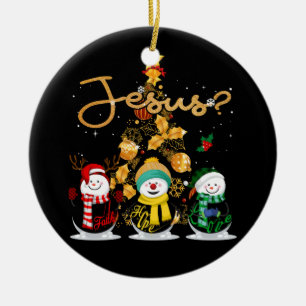 Geloof Hoop Liefde Sneeuwman Jezus Grappige Kerstm Keramisch Ornament
