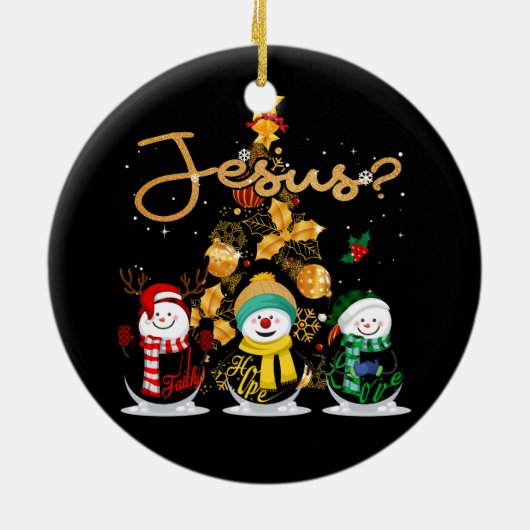 Geloof Hoop Liefde Sneeuwman Jezus Grappige Kerstm Keramisch Ornament (Achterkant)