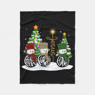 Geloof Hoop Liefde Sneeuwman Jezus Leuk Xmas Kruis Fleece Deken