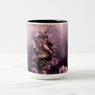 Geloof Hoop Liefde, Vintage Vogel & Bloem Tweekleurige Koffiemok