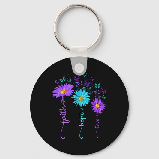 Geloof Hoop Liefde Vlinder Daisy Zelfmoordpreventi Sleutelhanger (Voorkant)