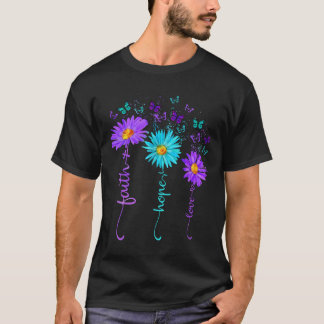 Geloof Hoop Liefde Vlinder Daisy Zelfmoordpreventi T-shirt