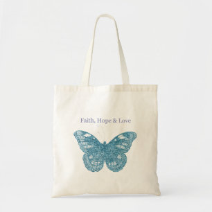 Geloof, hoop, liefde vlinder tote bag