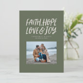 Geloof hoop liefde vreugde groene kerstfoto feestdagenkaart (Staand voorkant)