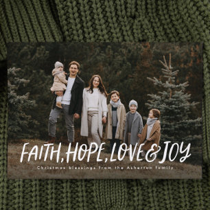 Geloof hoop liefde vreugde religieus kerst foto feestdagenkaart