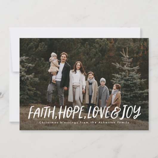 Geloof hoop liefde vreugde religieuze kerstfoto feestdagenkaart (Voorkant)
