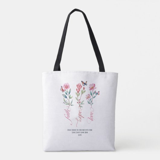 Geloof Hoop Liefde Wildbloemen Kerk Bijbel Aangepa Tote Bag (Achterkant)