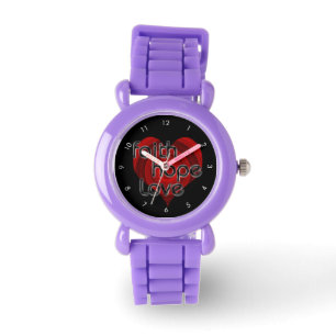 Geloof Hoop Liefde, Zwart/Rood Hart Horloge