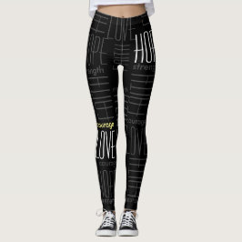 Geloof HoopLiefdeKracht en moed Grijs op zwart Leggings