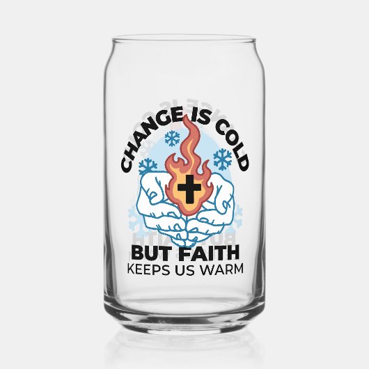 Geloof houdt ons warm - verheffend winterkunstwerk blikvorm glas (Achterkant)