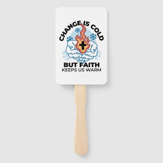 Geloof houdt ons warm - verheffend winterkunstwerk handwaaier (Achterkant)