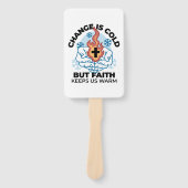 Geloof houdt ons warm - verheffend winterkunstwerk handwaaier (Voorkant)