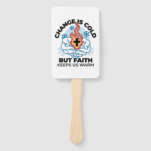 Geloof houdt ons warm - verheffend winterkunstwerk handwaaier (Voorkant)