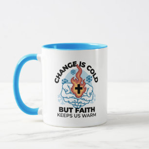 Geloof houdt ons warm - verheffend winterkunstwerk mok