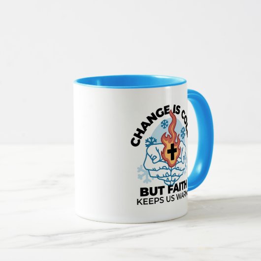 Geloof houdt ons warm - verheffend winterkunstwerk mok (Voorkant rechts)