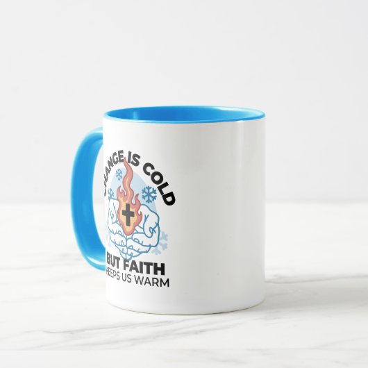 Geloof houdt ons warm - verheffend winterkunstwerk mok (Voorkant links)