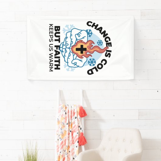 Geloof houdt ons warm - verheffend winterkunstwerk spandoek (Insitu)