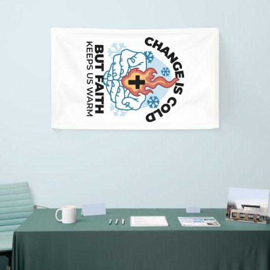 Geloof houdt ons warm - verheffend winterkunstwerk spandoek (Beurs)