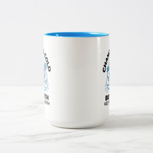 Geloof houdt ons warm - verheffend winterkunstwerk tweekleurige koffiemok (Center)