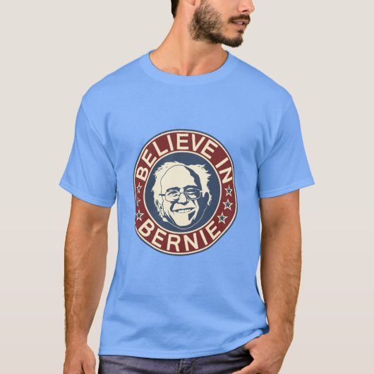 Geloof in Bernie T-Shirt (blauw) (Voorkant)