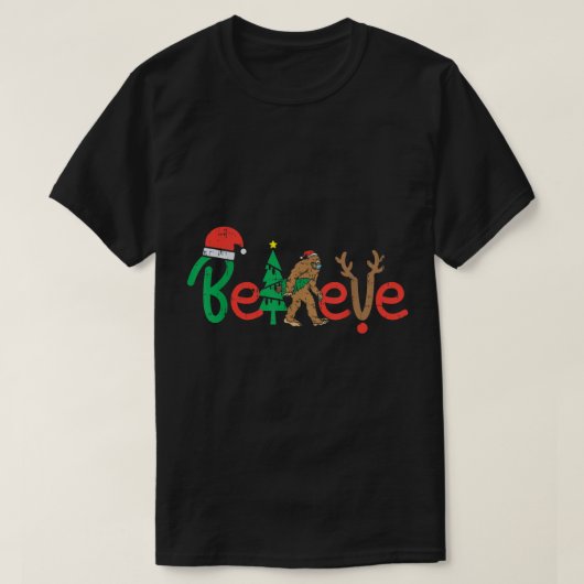 Geloof in Bigfoot Grappig Kerstontwerp T-shirt (Design voorkant)