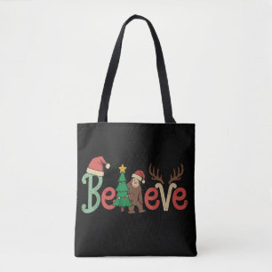 Geloof in Bigfoot Sasquatch Kerstman Rendier Kerst Tote Bag
