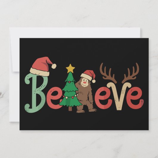Geloof in Bigfoot Sasquatch Sinterklaas Rendier Ke Feestdagenkaart (Voorkant)