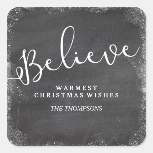 Geloof in Christmas Snowflake  krijtbord Vierkante Sticker (Voorkant)