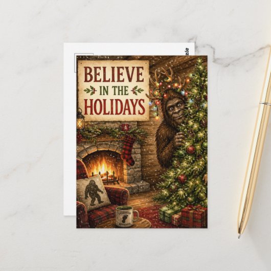 Geloof in de feestdagen Sasquatch Kerstmis Briefkaart (Voorkant / Achterkant in situ)