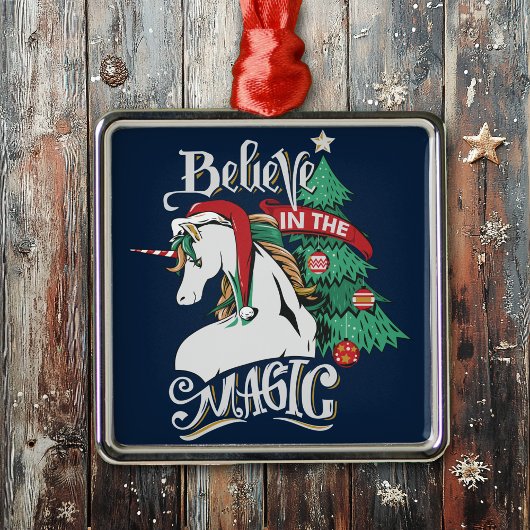 Geloof in de kerst van de Magische Unicorn Metalen Ornament