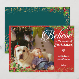 Geloof in de kerstavond Floral foto Feestdagenkaart