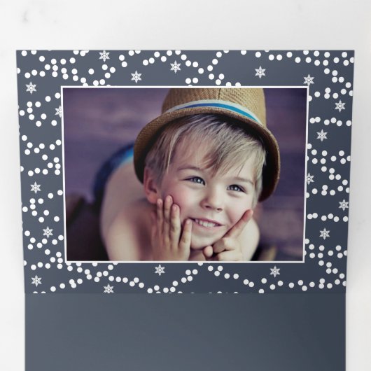 Geloof in de kerstavond. Multifoto Drieluik Kaart (Binnenzijde eerst)